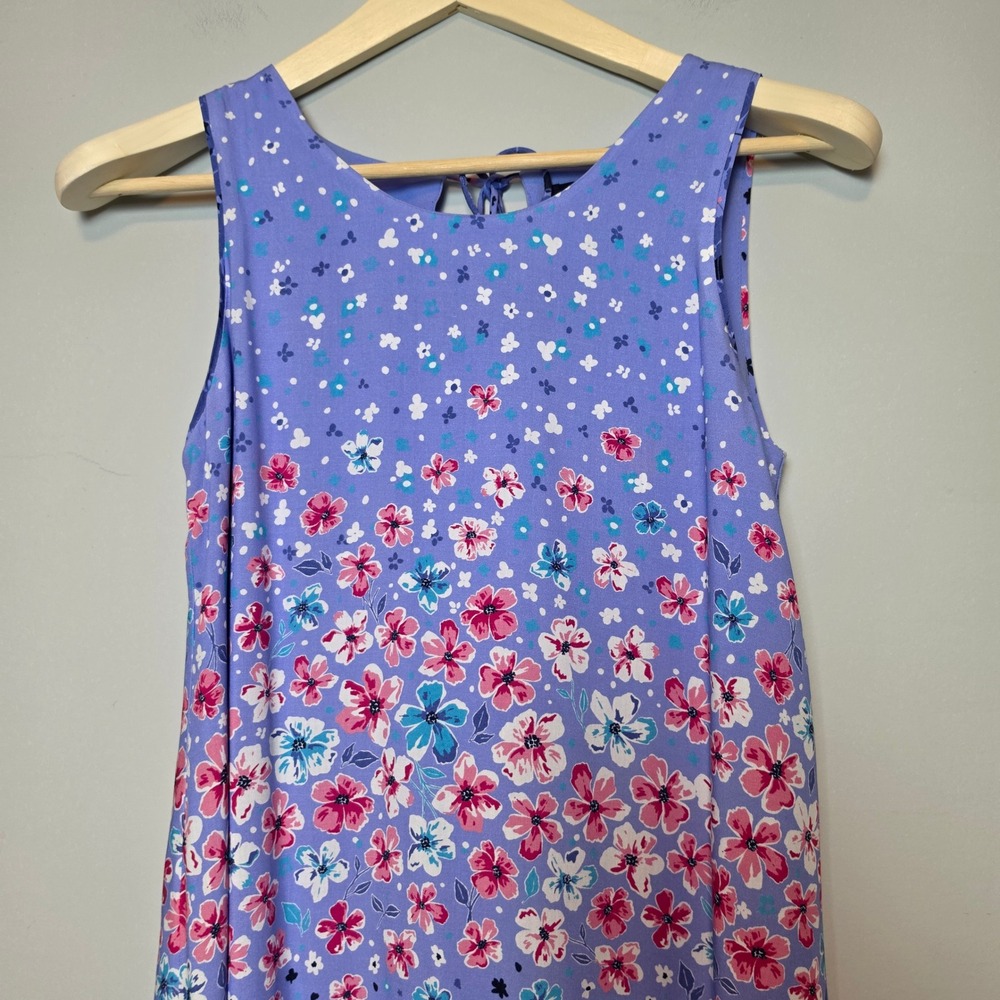 Hatley Floral Print Sleeveless Purple Shift Mini Dress with Tassels Size XS - Picture 2 of 13